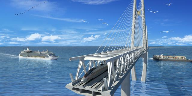 三座航道桥和海中,浅水,浅滩区引桥,属超长大的高速铁路桥梁集群工程