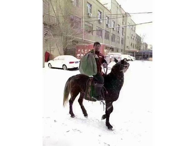 上海热线新闻频道--内蒙古突降暴雪 快递员骑马