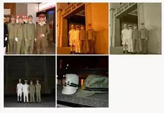 4名男子身着二战日军制服在上海四行仓库门口拍照