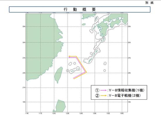 日本防卫省统合幕僚监部发布的解放军战机飞行路线