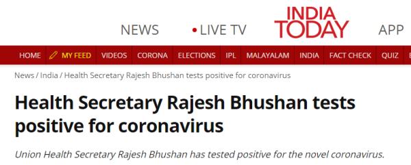 新冠|印度卫生部长新冠检测阳性 5月中旬峰值将日增50万