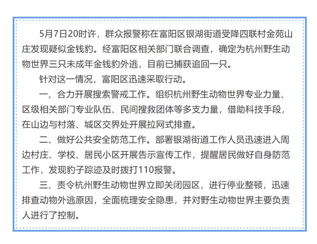 豹子|豹子去哪儿了？杭州野生动物世界3只金钱豹外逃，目前已捕获追回一只