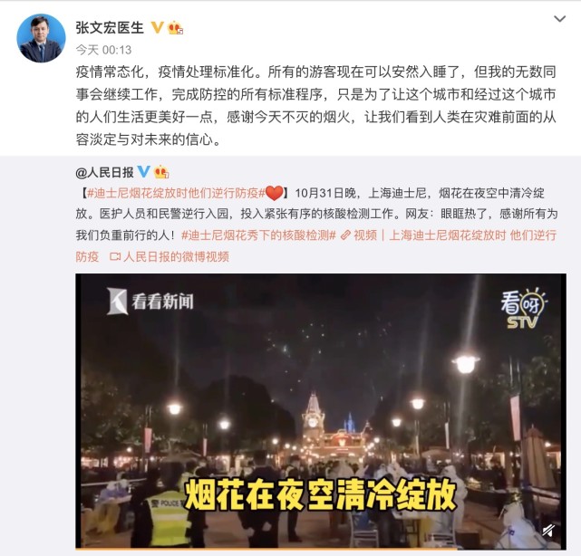 迪士尼|烟火在夜空清冷绽放 张文宏就上海迪士尼防疫情况发声