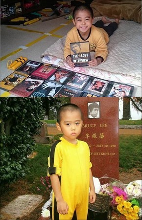 <p>　　事实上，这位小男孩从小就把李小龙视为偶像，家中收藏满满的李小龙书籍和DVD，还曾穿着李小龙的招牌武术服装到对方的坟上致敬，模仿起李小龙的表情时，更有网友发现两人五官相似，开玩笑说：“该不会是李小龙投胎的吧？”但也有人直言让孩子太早健身并非好事，认为小男孩骨头会提前停止生长，未来可能再也长不高了。</p><p> </p>