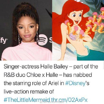 迪士尼真人美人魚女主角確認Halle Bailey