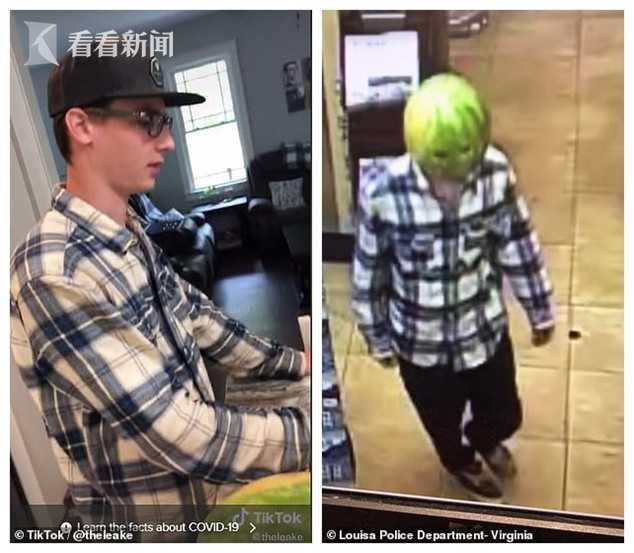 俩青年头戴西瓜皮进商店偷酒 还嚣张摆拍发抖音