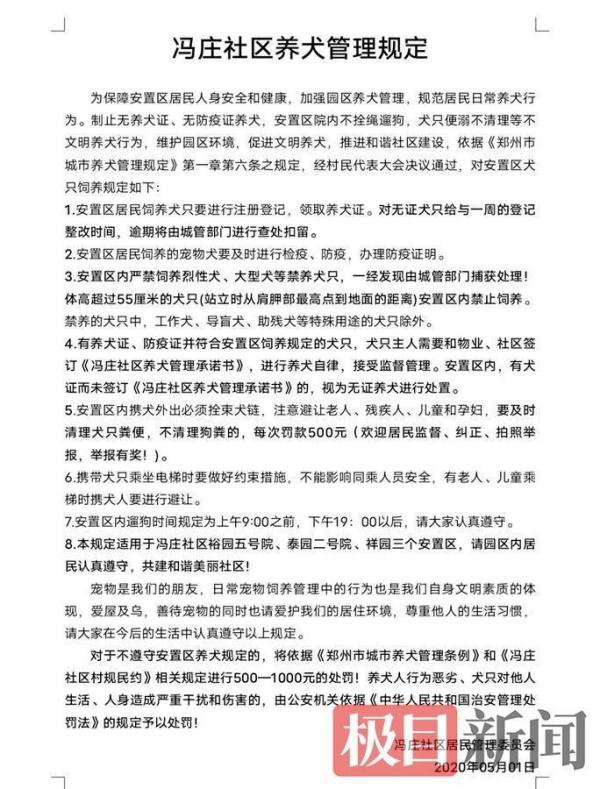 小区|郑州一社区全面禁止养狗引质疑 业主:遛狗小心翼翼,半夜偷着遛