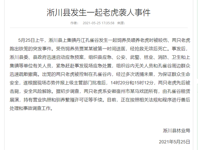 抓捕|县委书记回应击毙外逃老虎原因 多次诱捕无效老虎变得很狂躁